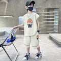 Boys' summer outfit set, new  styles for mid-to-large children, lightweight summer short-sleeve two-piece set, super cool kids' clothing