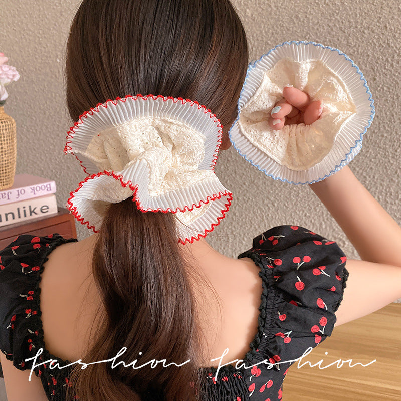 French girl lace double-layer scrunchie hair tie - extra large headband, high-end elastic hair rope