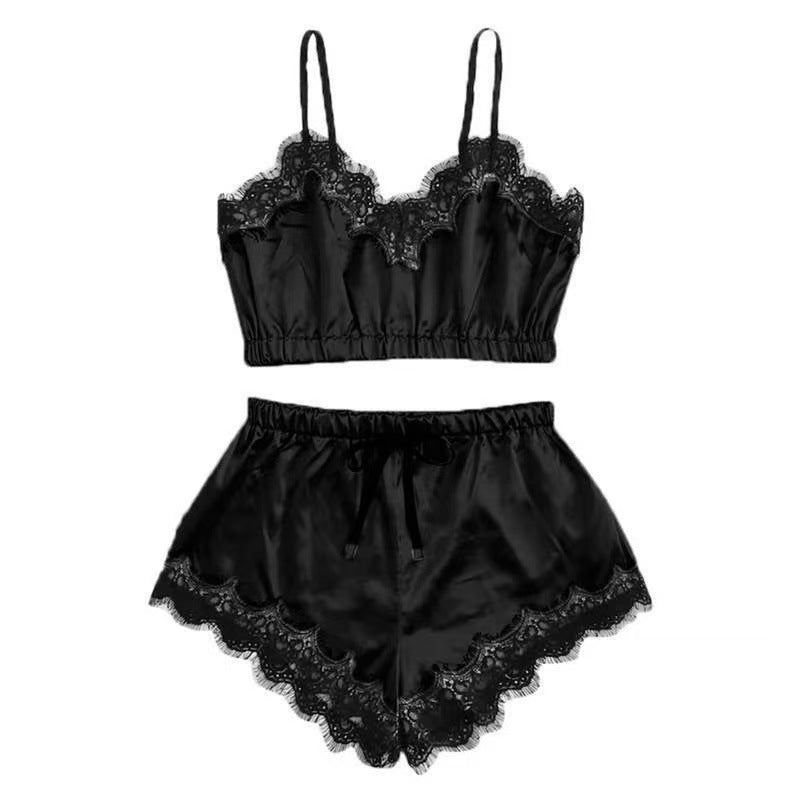 Fashion cross-border hot style sexylace sexy fungus edge three-point chest-wrapped laceintimates suit pajamas