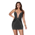 C7348 cross-border   fashion women's sexy deep v halter rhinestone party dress new