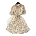 Frenchromantic style floral elegantdress women's summerk-style waist slimming look a-line skirt gentle tie back