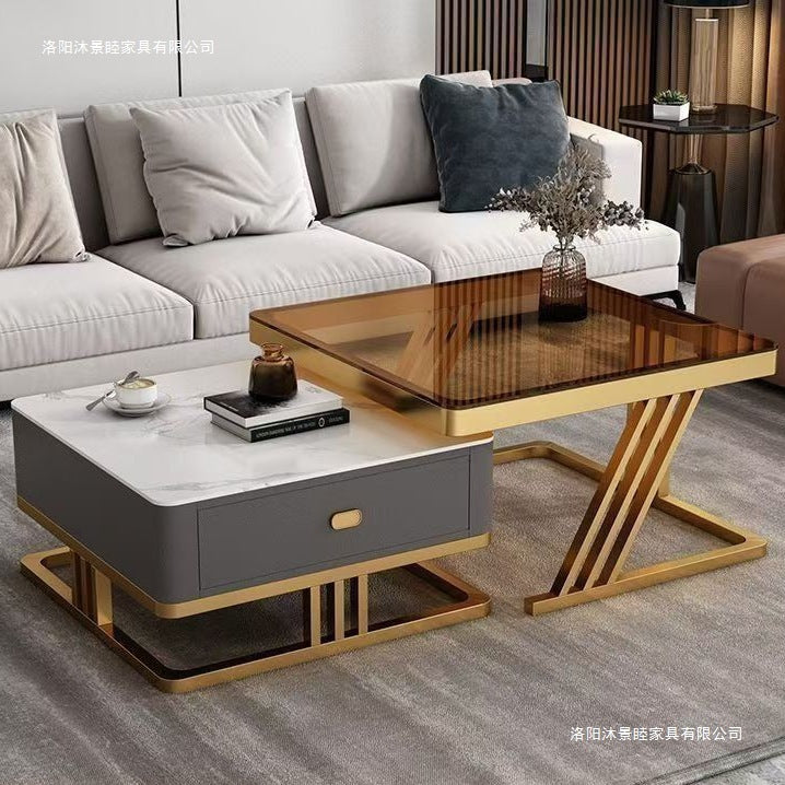 Modern minimalist extendable coffee table, luxury home rock slab coffee table, minimalist small apartment square modular coffee table