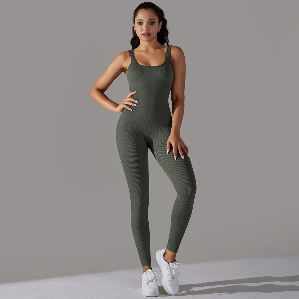 European and american seamless ribbed bodysuit yoga outfit - tummy control, butt lift, sports bra, tight-fitting bodysuit, quick-dry fitness apparel for women