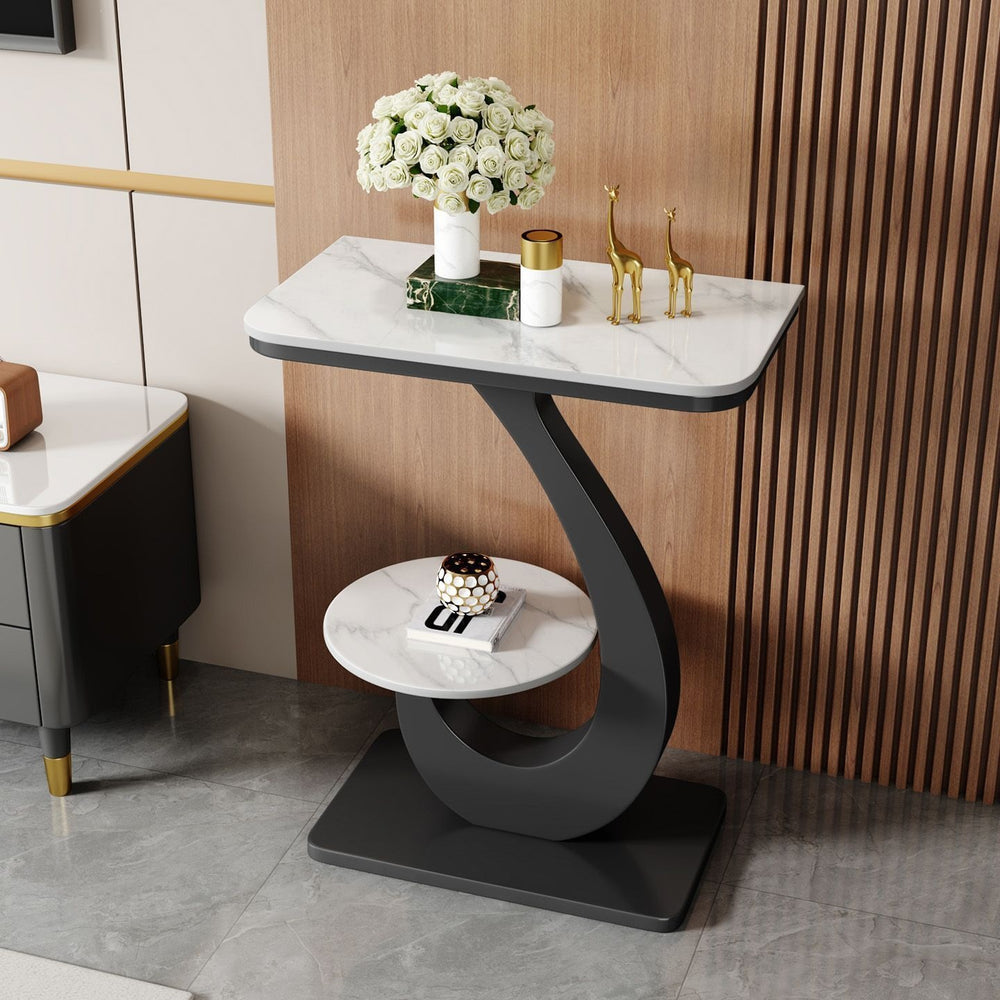 Accessible luxury modern slate side table small coffee table living room balcony double-layer round table sofa corner table side cabinet entrance storage rack