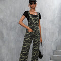 European and american style overalls  cross-border women's clothing street fashion camouflage large flap pocket pantsstraight-leg denim overalls