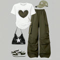 Summerk-styleeasiest for matchheart shirredtops high waistdrapedworkwearstraight-leg pantsgirlsuit