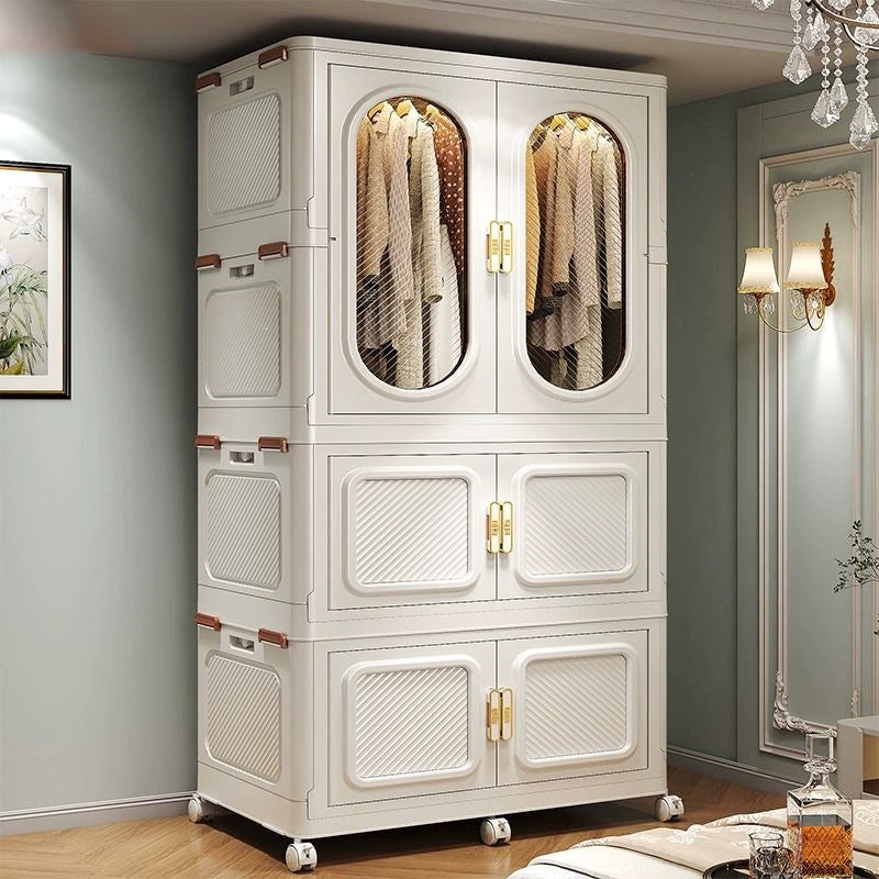 Foldable storage cabinet - no assembly required, extra thick, large capacity wardrobe, perfect for rentals, open-door design, ideal for baby snacks and miscellaneous items