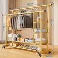 **[reinforced 25mm diameter tubing] 120cm - gold double-tier parallel bar with side storage net + wheels**