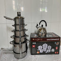 7-layer double bottom fourteen-piece pot set with steel lid