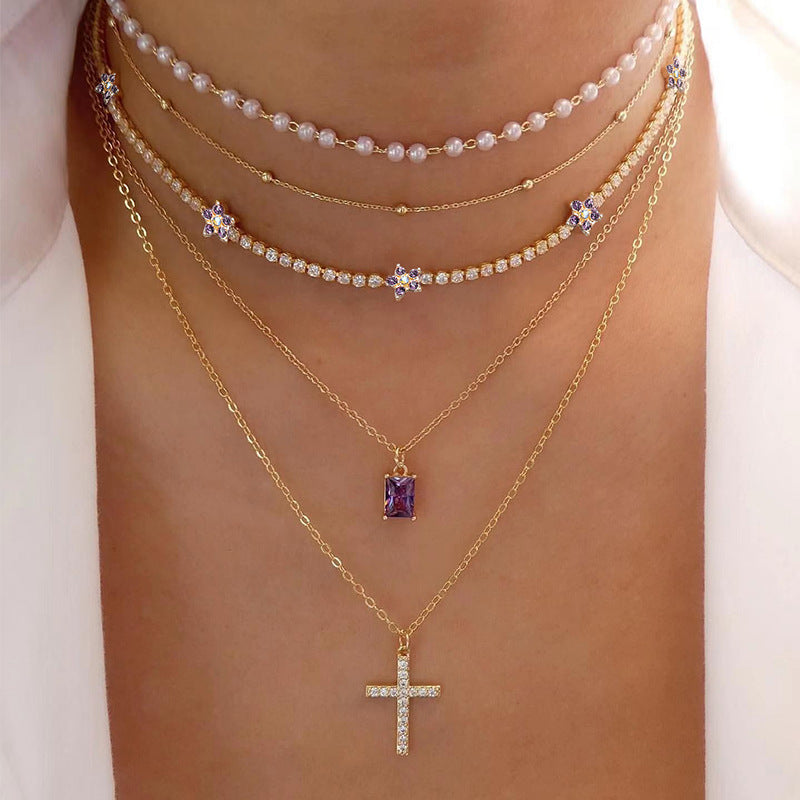 Sweater necklace wholesale european and american cross-border jewelry women's personalized exaggerated high-end diamond-studded cross sweater chain