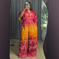 European and american cross-border african women's clothing  summer new fashion loose plus size printed v-neck top and pants set