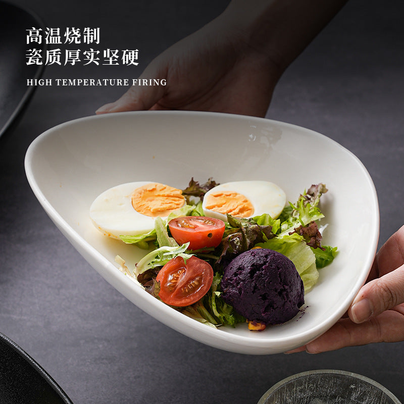 Creative triangular ceramic fruit salad plate - retro style, high-end ceramic dinnerware for restaurants and home use - deep dessert plate