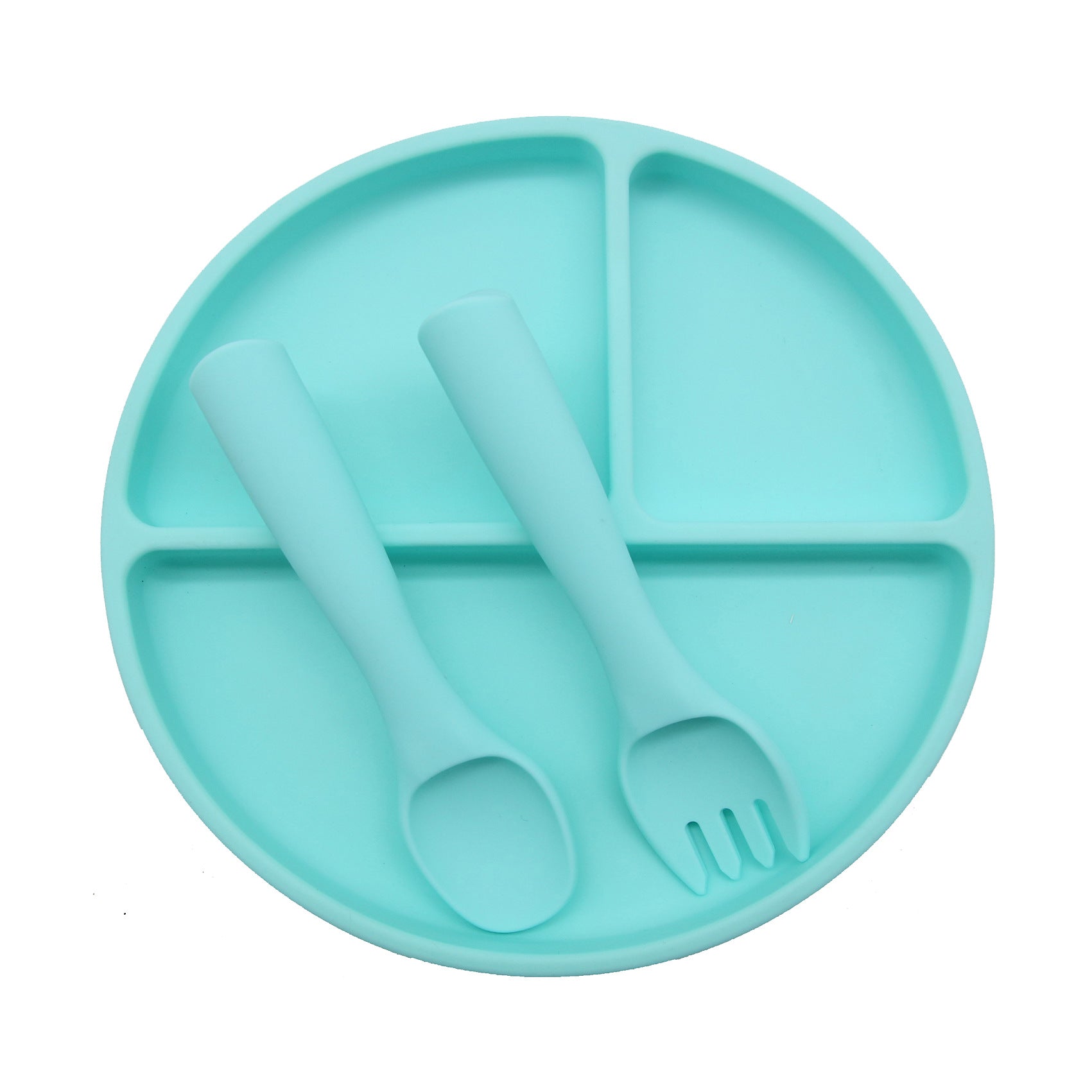 Cross-border wholesale round silicone dinner plate, baby and children's suction cup integrated tableware, learning to eat training grid plate, complementary food bowl