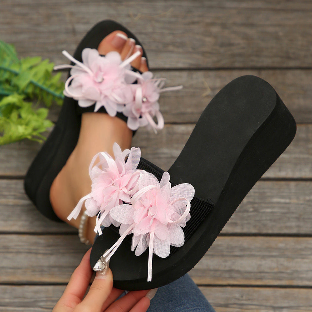 plus size round toe one-shaped wedge slippers 2025new arrival rhinestone flower women's exportfashionexport slippers