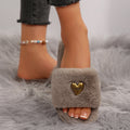 new small fragrance style heart style trendy internet celebrity thickeneded warm autumn and winter one-word fur slippers manufacturer wholesale direct sales