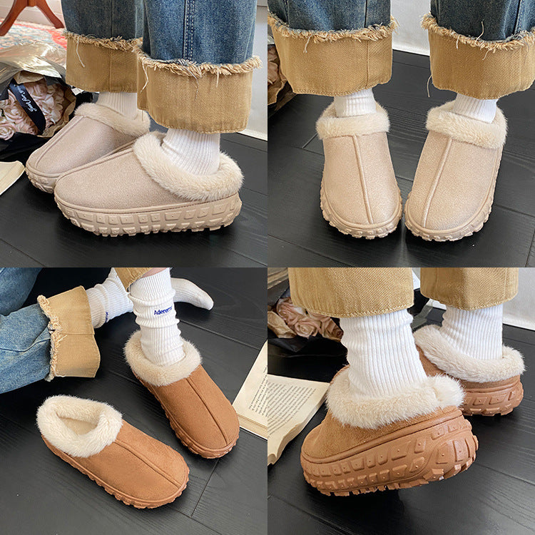 Fleece-linedthick sole snow boots for women outwear2025 cross-border new autumn and winter home non-slip cotton slippers fur slippers for women