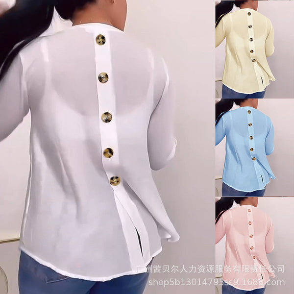 LZR19192 European and American women's clothing new white v-neck back button-down cardigan long-sleeved top