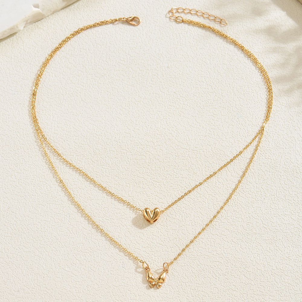 Wholesale metal butterfly heart necklace - european & american style, minimalist, unique, high-end, double-layered choker necklace accessory