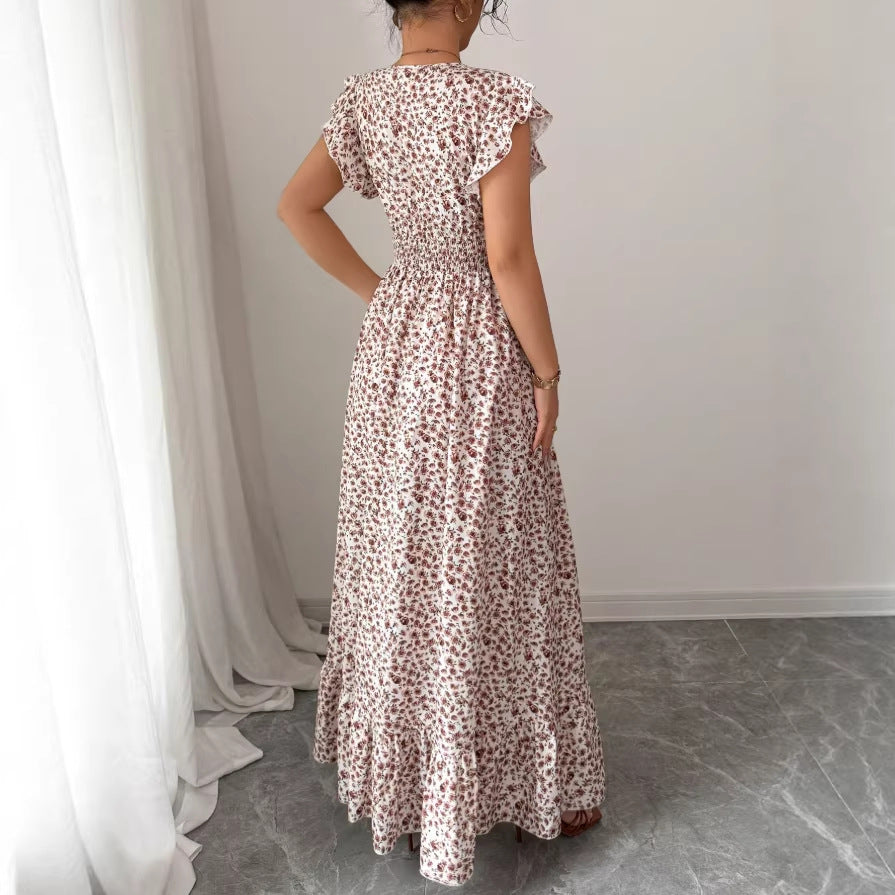 new cross-border women's fashion french & european style printed maxi dress