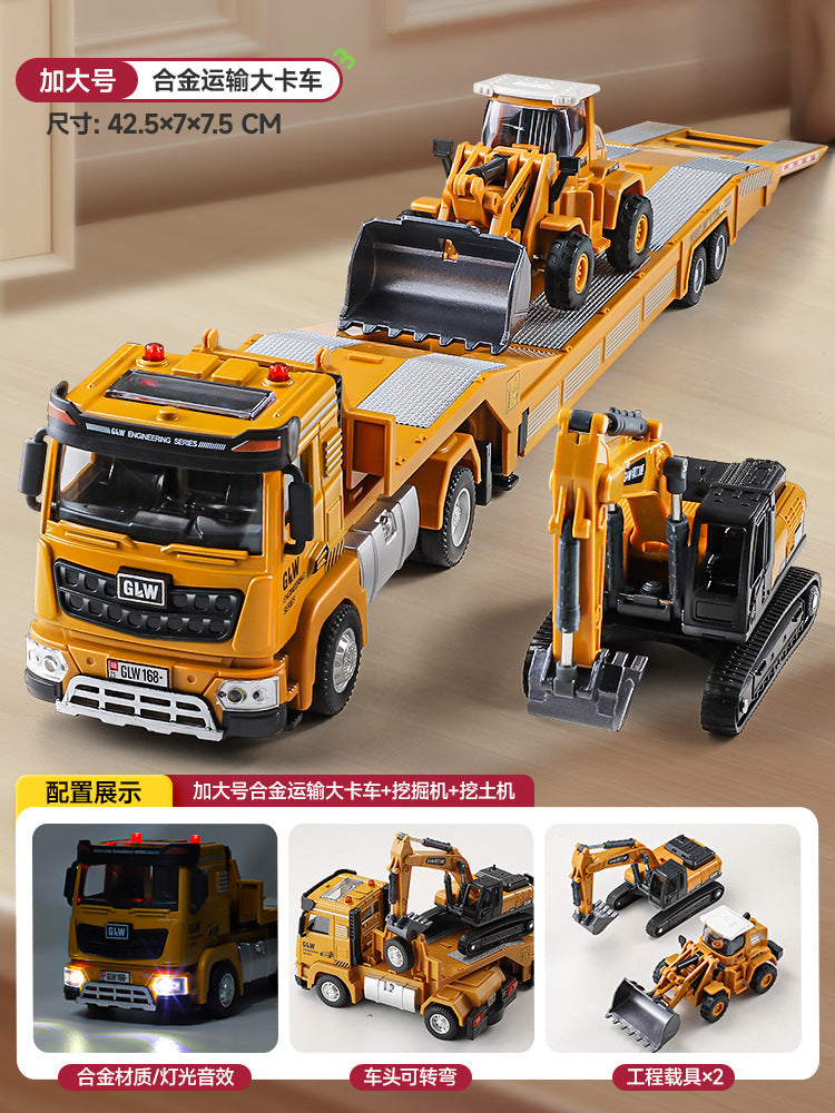 Kids' large-sized construction vehicle set: excavator, bulldozer, flatbed transporter - alloy engineering vehicle car model toys for boys