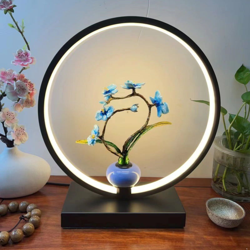 New chinoiserie table lamp bedroom bedside lamp zen ornaments wedding girl lotus creative gift home remote control lotus