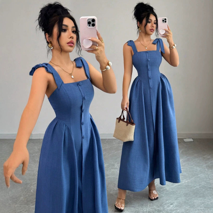 cross-border fashion sleeveless waist a swing halter dress women's summer new floral slimming look skirt