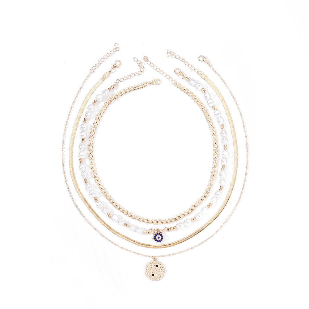European and american round tag necklace wholesale niche trendy devil's eye multi-layered cold hip-hop style clavicle chain