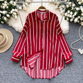Long-sleeved striped shirt - women's autumn new arrivals, european & american style, casual, versatile, loose fit, slimming, mid-length, plus size, trendy blouse