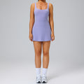Fashion nude back sports dress women's fake two-piece set fashion tape golf flap pocket pants one-piece tennis skirt