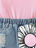 cute girl jumpsuit suspender pit denim printingsuit wholesale one piece drop shipping