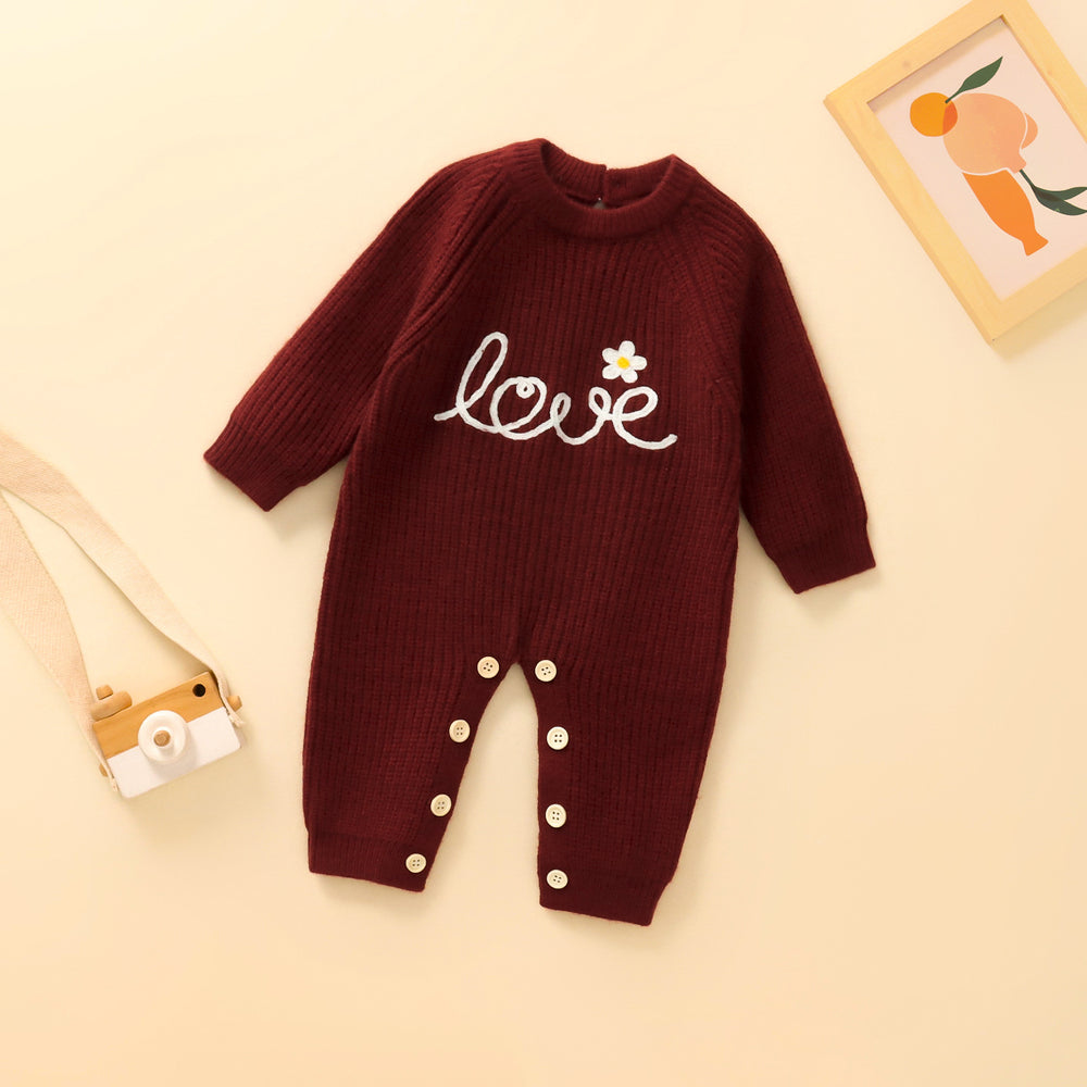 Export embroiderspring & falllove round neck infant kidsknitting one-piece pullover pure color khaki 028