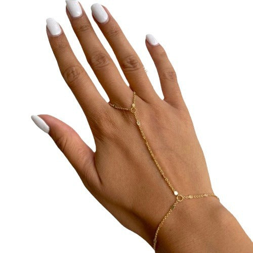 fashion ins style finger chain small disc ring chain stainless steel bracelet stylish trendy jewelry wholesale for women