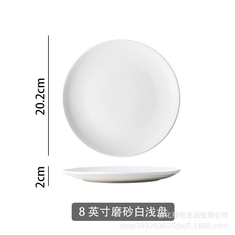 Ceramic matte white western dinner plate, matte steak plate, wear-resistant pasta plate, gold-rimmed matte dinner plate - wholesale from manufacturer
