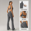 sexy backless bodysuit peach lift butt workout gym outfit flare leg yoga suit women dlt005