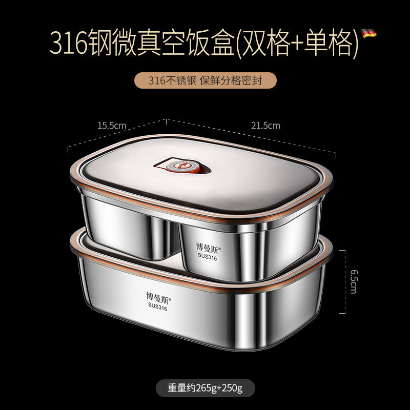 316 stainless steel micro-vacuum crisper lunch box large-capacity office worker bento box student portable lunch box set