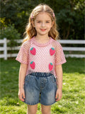 spring/summer new european and american style girls' hollow-out cardigan, solid color camisole + bowknot denim jeans three-piece set