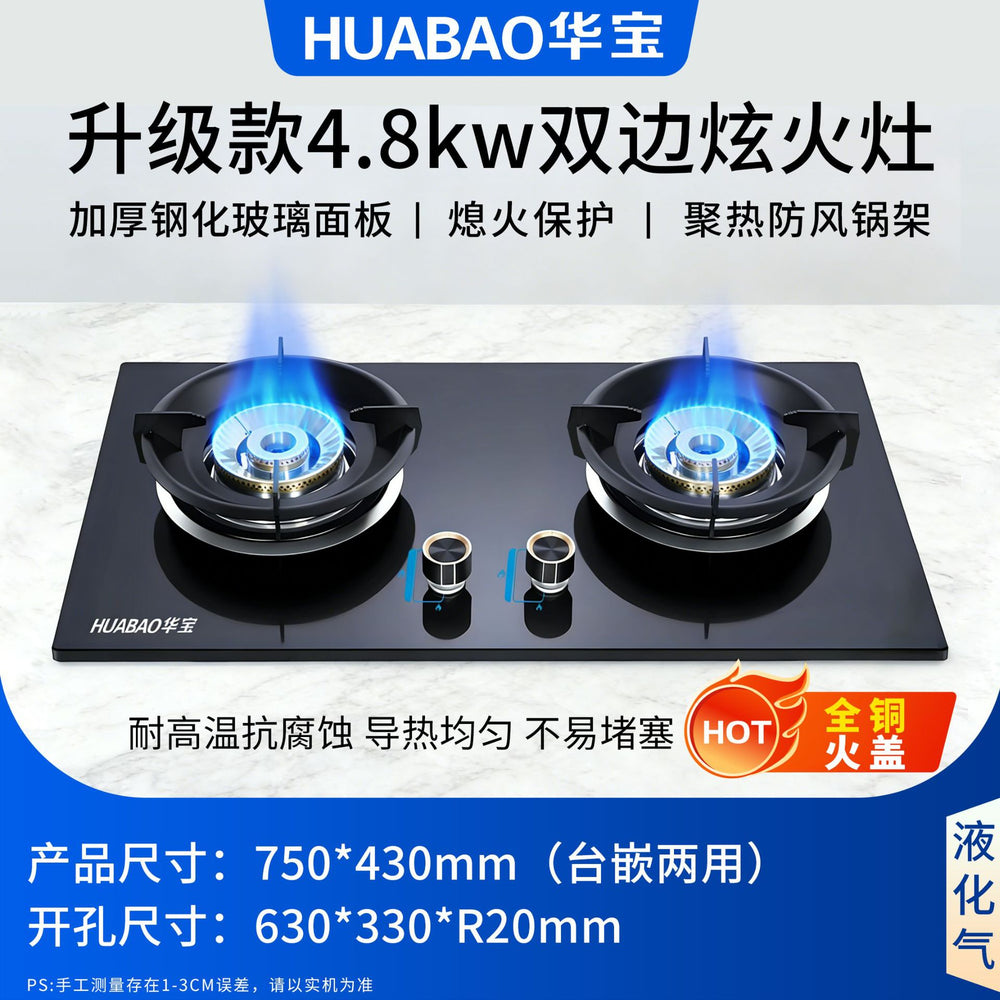 Gas stove desktop embedded dual-purpose stove liquefied gas natural gas fierce fire stove tempered glass for home double stove gas stove