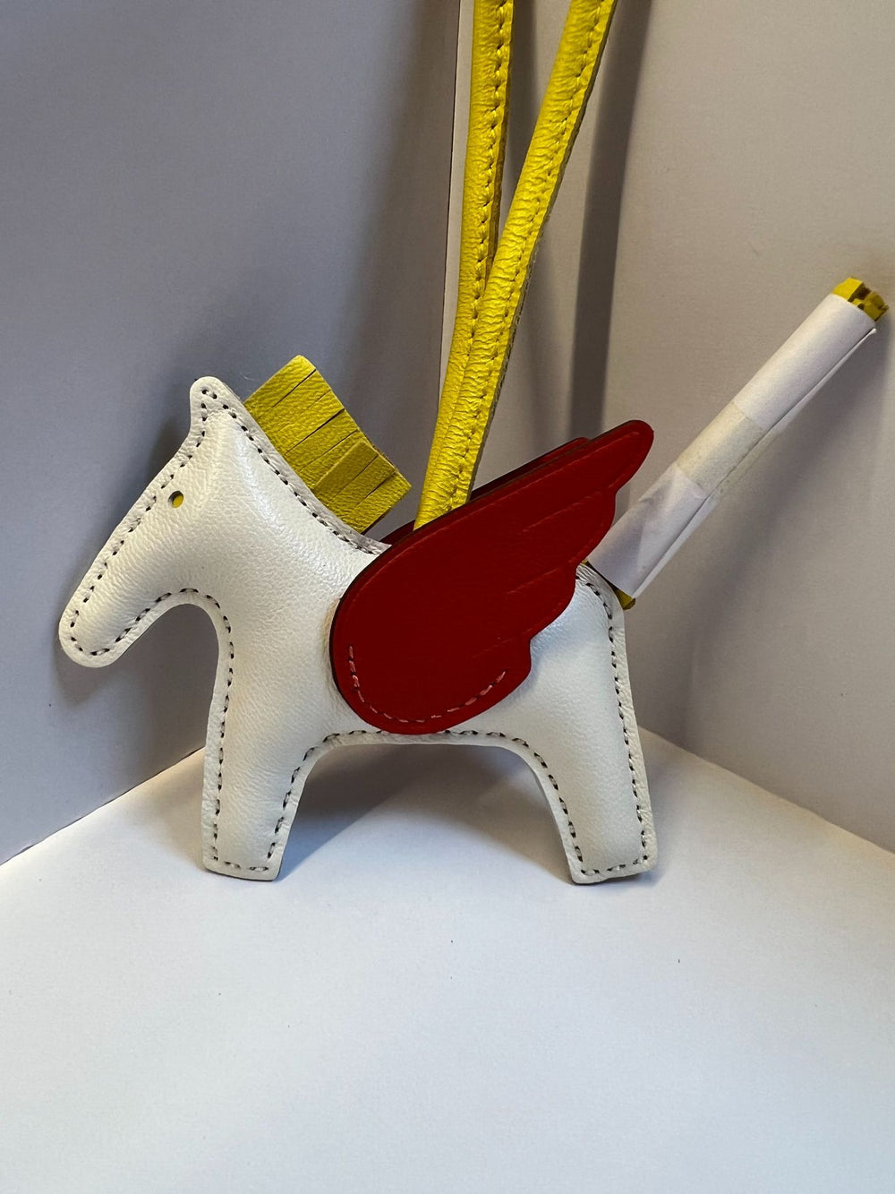 Pony pendant hand-stitched real goatskin angel pegasus keychain platinum bag pendant new arrival creative car pendant