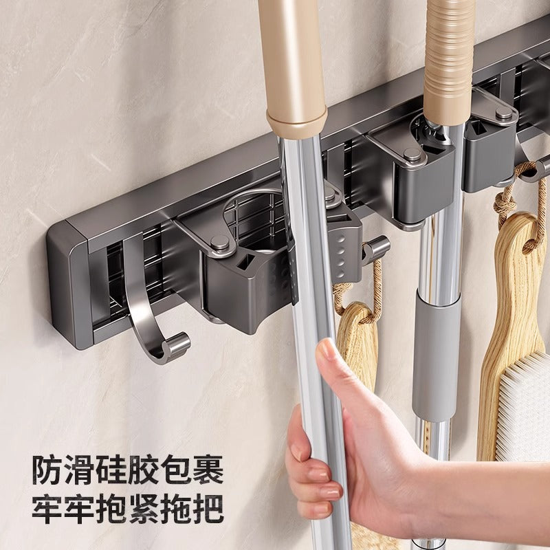 Bathroom bathroom punch-free strong mop wall hanging clip handy gadget fixed hook buckle broom storage storage rack
