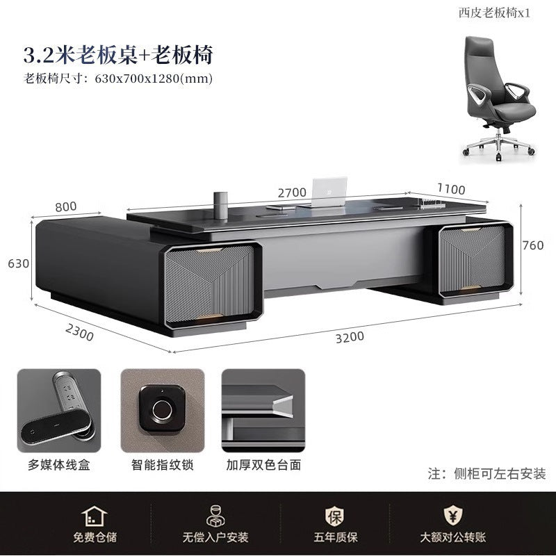 Chairperson Boss Table High-end President Italian Minimalist Large Desk Grey Leadership Paint General Manager Office Desk