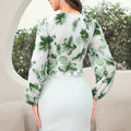 Women's elegant floral print tie-waist lantern sleeve blouse - new v-neck style for cross-border e-commerce