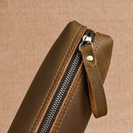 Hot-selling retro genuine leather stationery pencil case, top grain crazy horse leather handmade coin purse, student stationery organizer