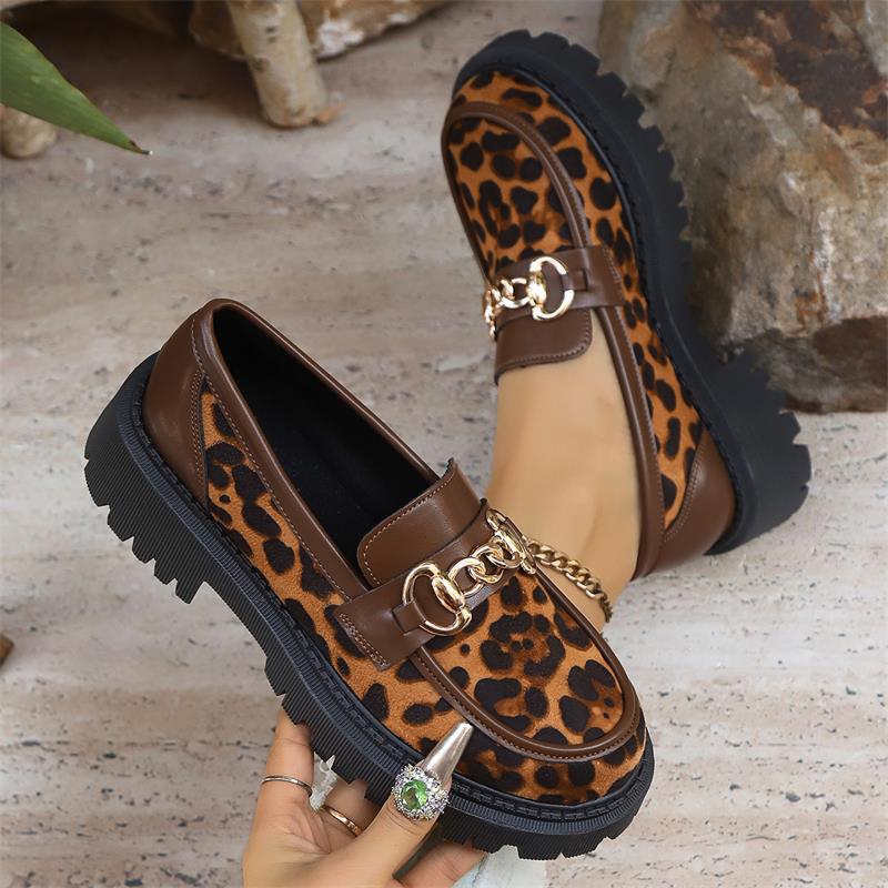 plus size slip-on leopard print loafers for women  spring & fall new arrivalthick soleflats british style small leather shoes for women