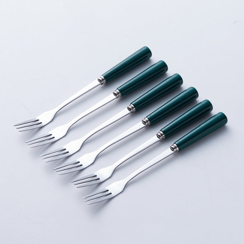 Stainless steel fruit fork set with premium ceramic storage jar, fruit picks, home watermelon forks, and stylish spoons
