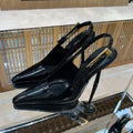 Black pointed-toe stiletto heels, 2025 new style, inspired by nazha's look, elegant patent leather sexy metal toe-cap sandals for women