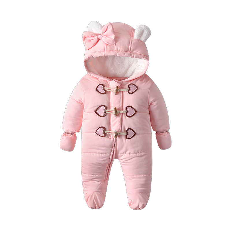 Ins baby winter clothing jumpsuit thickened quilted fleece-linedheattech baby cotton clothing children's clothing k-style hooded