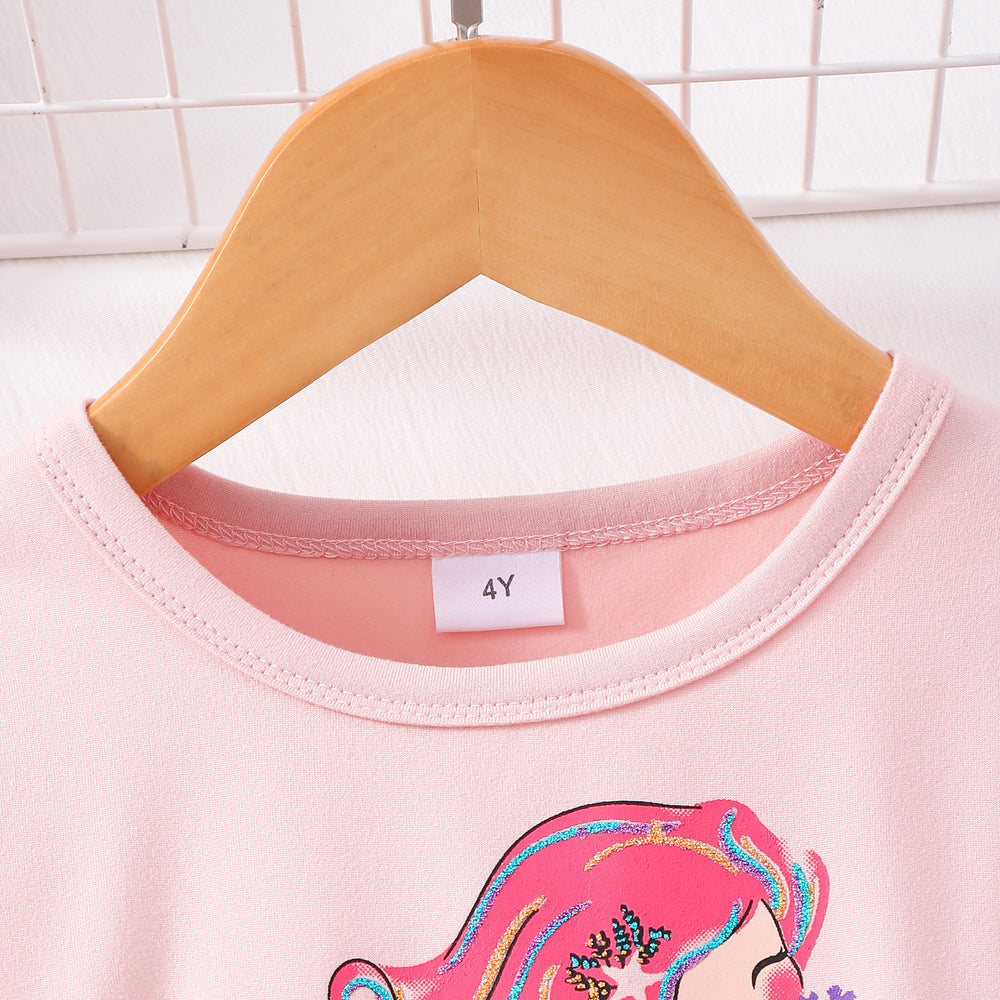 Girls' dress for toddlers and young children, printed short-sleeve mesh dress