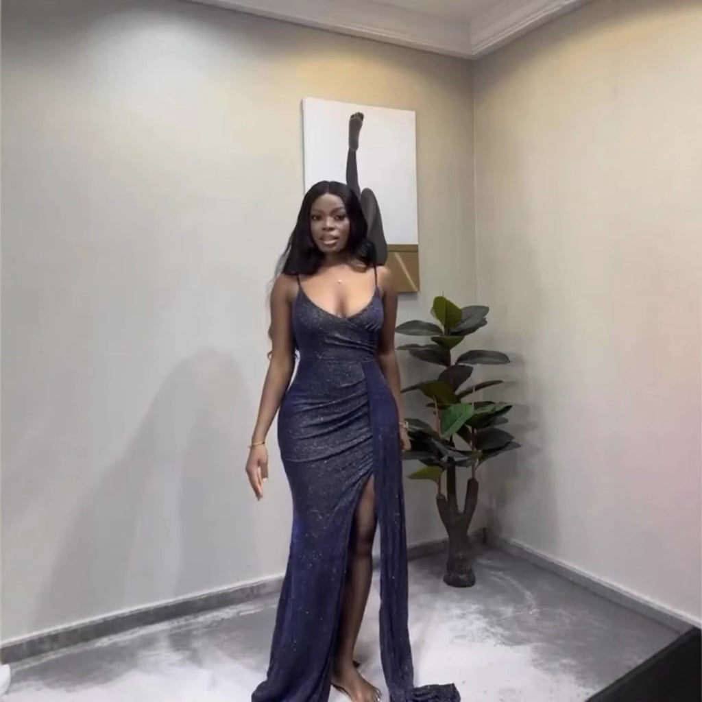 European and American style fashion new product flash suspender low-cut sexy irregular hip-wrapped dress women's clothing