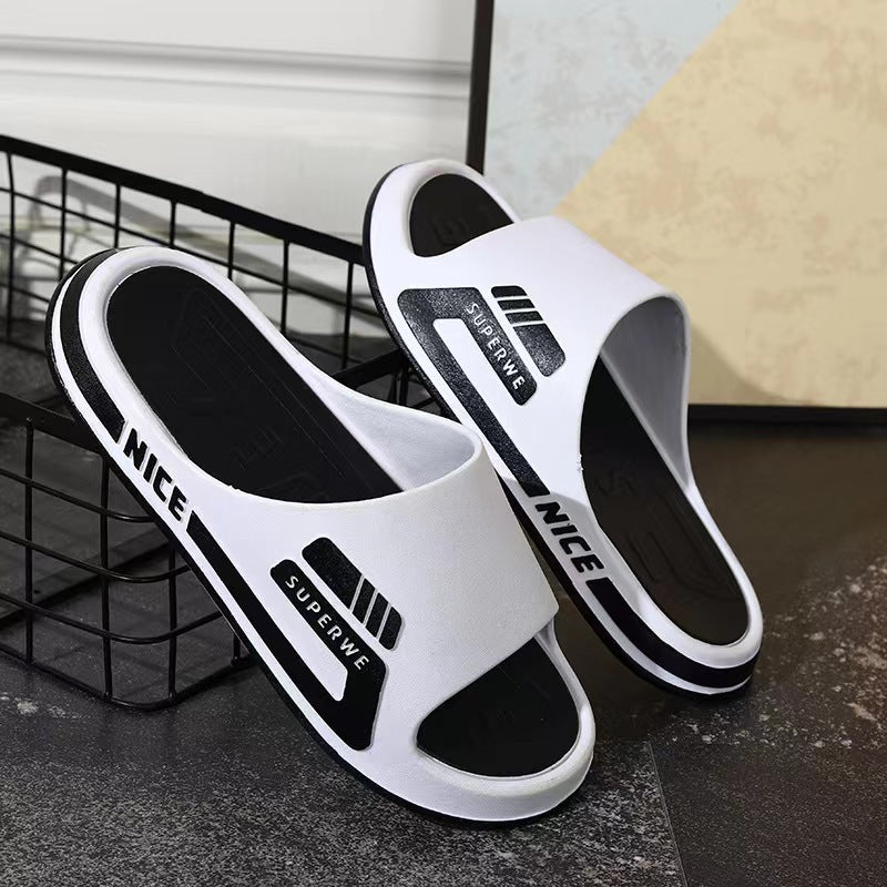 Summer trendy men's slippers - stylish outdoor & indoor home slippers, non-slip bathroom slides for couples
