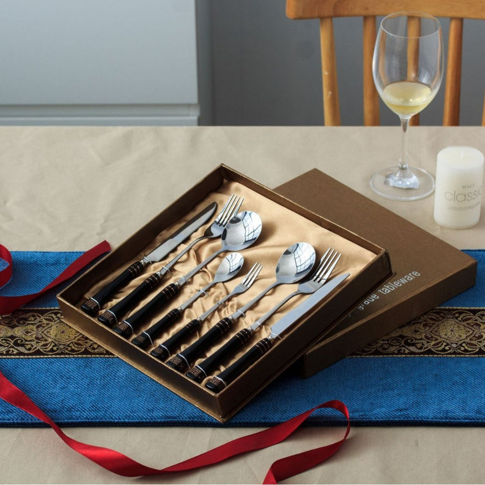 Chaobai new arrival ceramic handle knife, fork and spoon suit four-character pattern stainless steel spoon housewarming gift tableware factory wholesale
